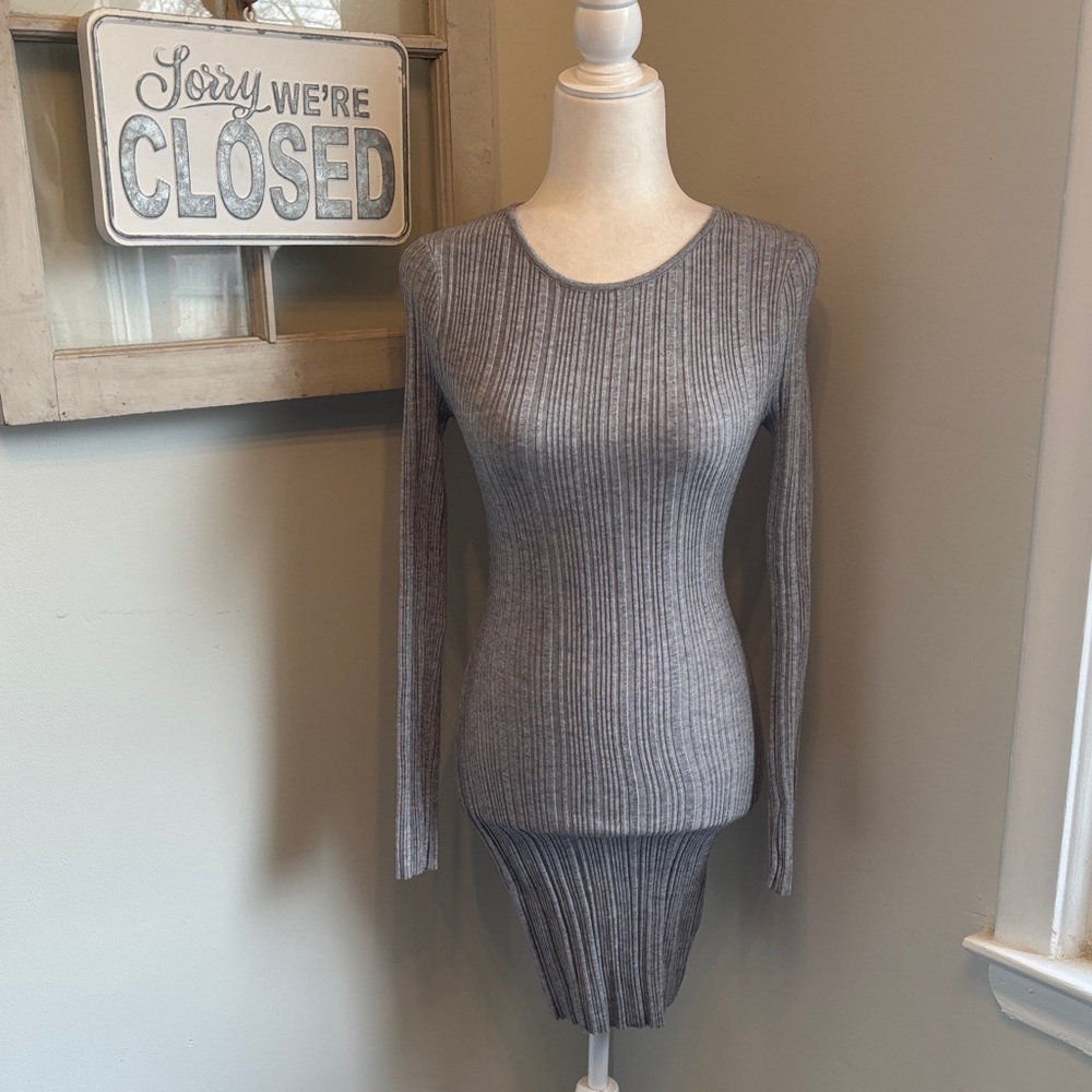 Princess Polly Tomita Long Sleeve Knit Bodycon Mini Dress in Grey Marle NWT
